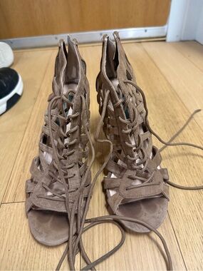 Brown lace- up heels, EUC